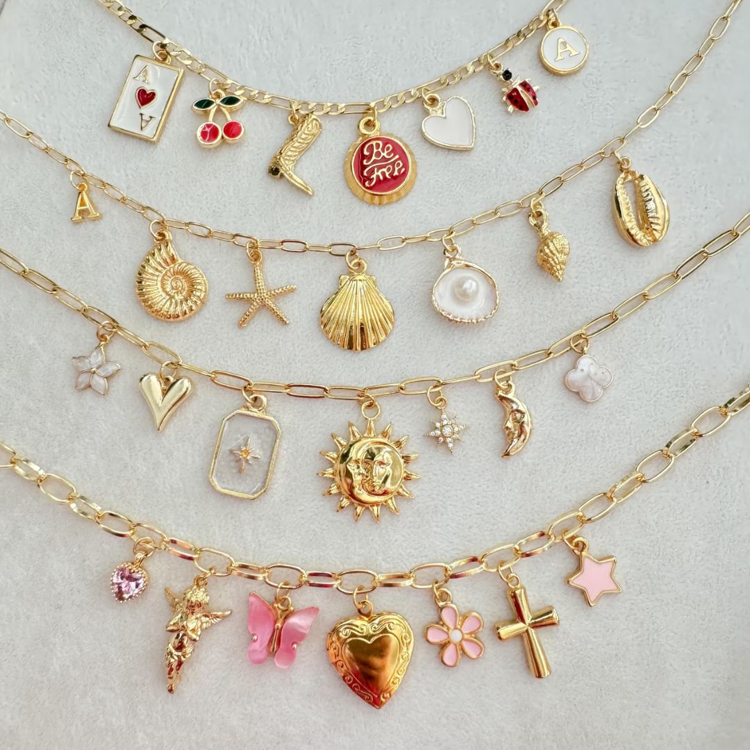 Customizable gold charm necklace with playful pendants by MiraJewelryCo