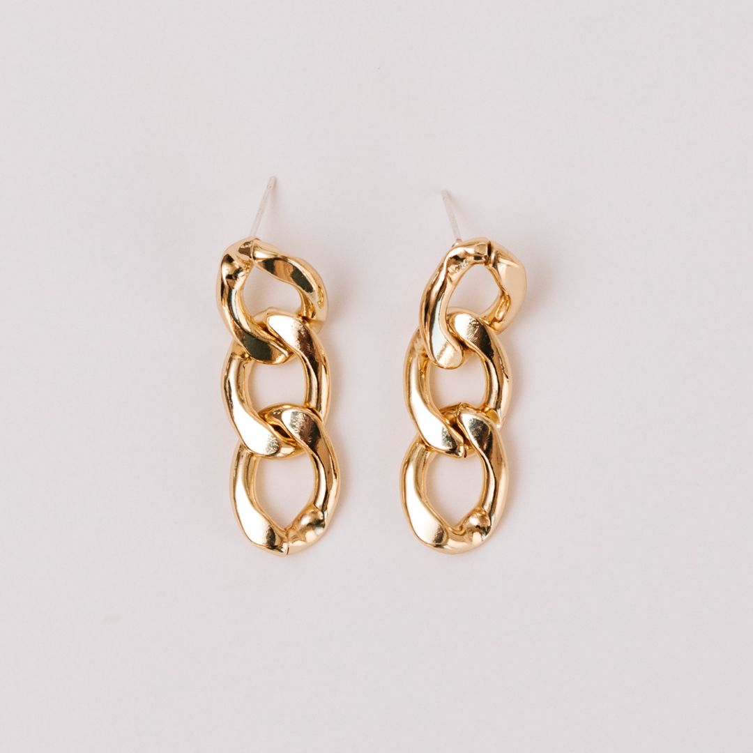 Pair of gold chain-style earrings in polished yellow gold.