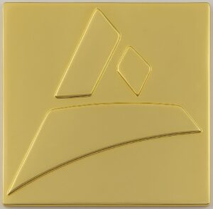 Casted sample of the Castimize logo in gold