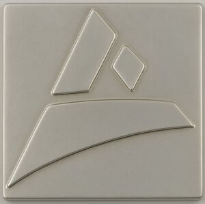 Casted sample of the Castimize logo in platinum