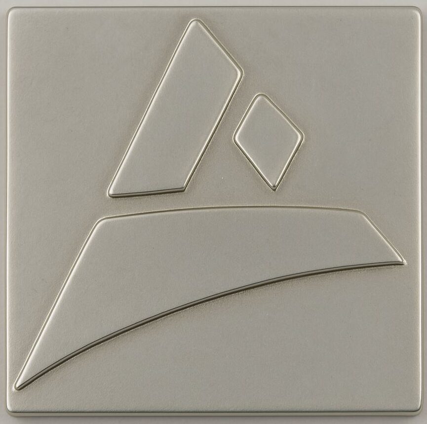 Casted sample of the Castimize logo in platinum